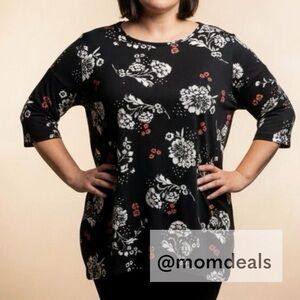LulaRoe Irma Tunic Floral Black White Red, Short Sleeve, Medium GUC